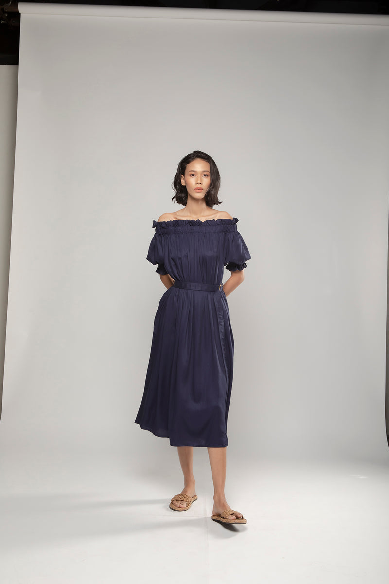 Basic Sabrina Midi Dress Navy