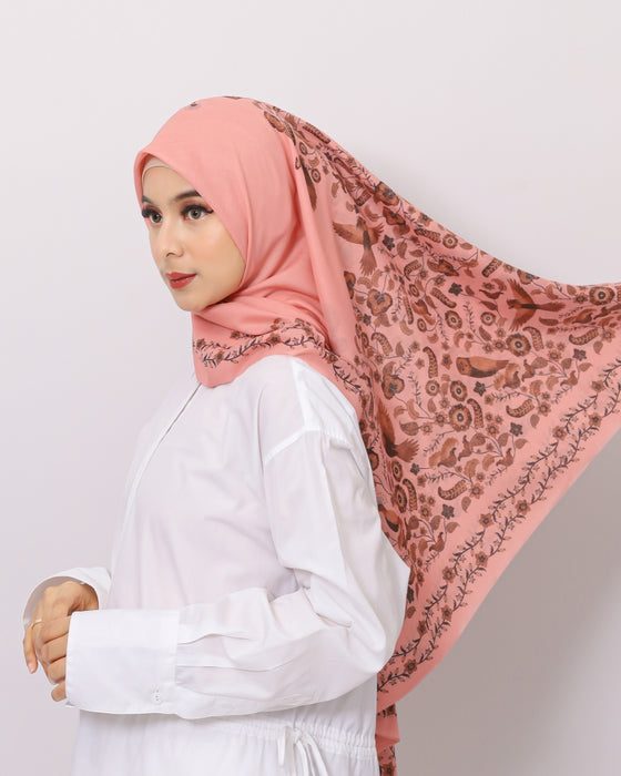 PURANA SCARF TROPIPELAGO BIRDS - CORAL