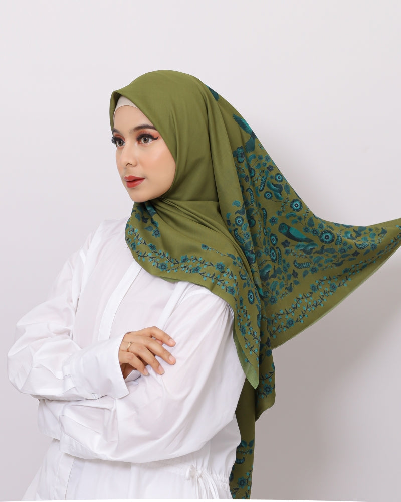 PURANA SCARF TROPIPELAGO BIRDS - OLIVE