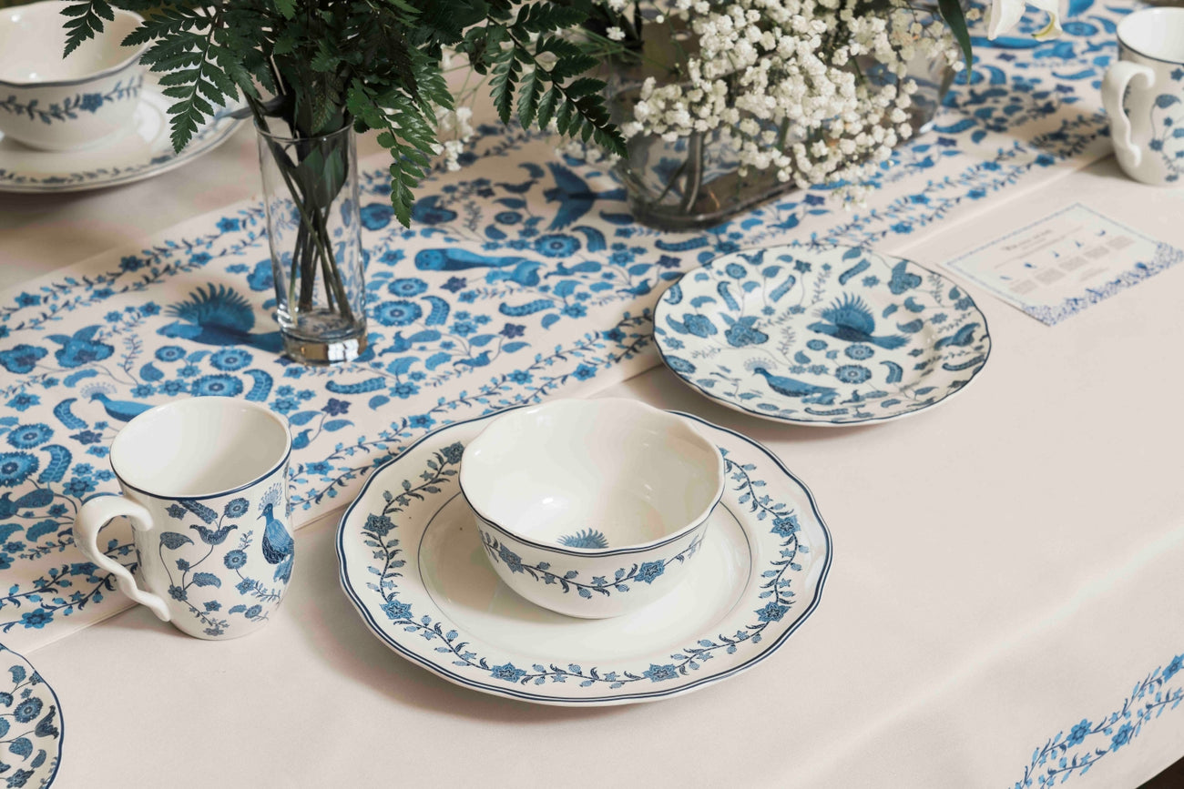 PURANA HOME DINNER SET OF 8 PCS BIRDS OF PARADISE - OFF WHITE