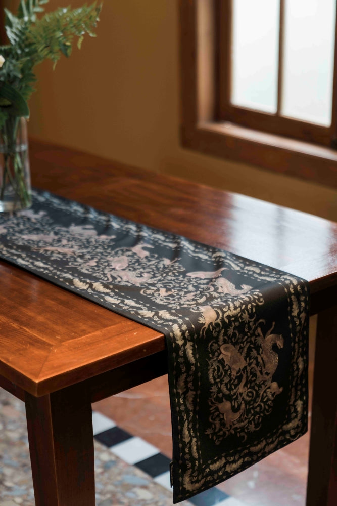 PURANA HOME BED / TABLE RUNNER 240CM JUNGLE JEWEL - BLACK