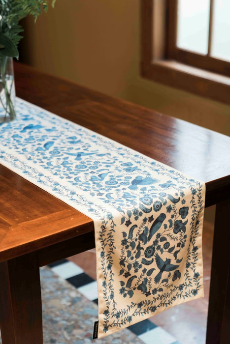 PURANA HOME BED / TABLE RUNNER 150 CM BIRDS OF PARADISE  - OFF WHITE