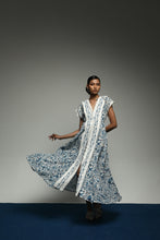 PURANA FULL MAXI LAPEL LONG DRESS TROPIPELAGO BIRDS - OFF WHITE