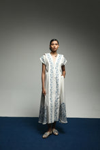 PURANA MAXI LAPEL LONG DRESS TROPIPELAGO BIRDS - OFF WHITE