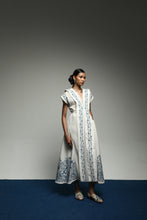 PURANA MAXI LAPEL LONG DRESS TROPIPELAGO BIRDS - OFF WHITE