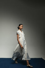 PURANA MAXI LAPEL LONG DRESS TROPIPELAGO BIRDS - OFF WHITE