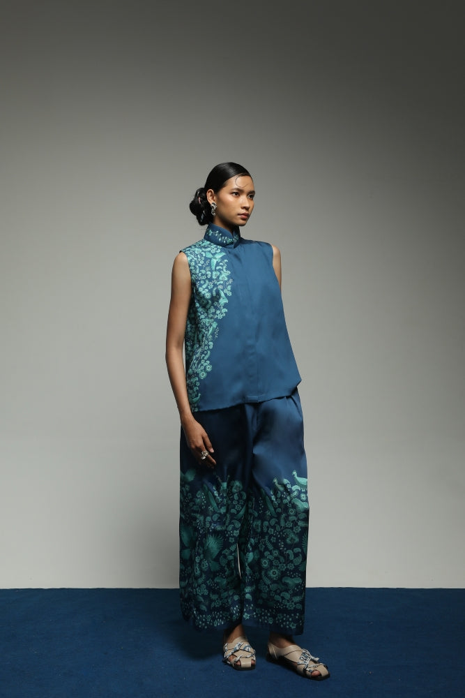 PURANA REGULAR PANTS TROPIPELAGO BIRDS - NAVY