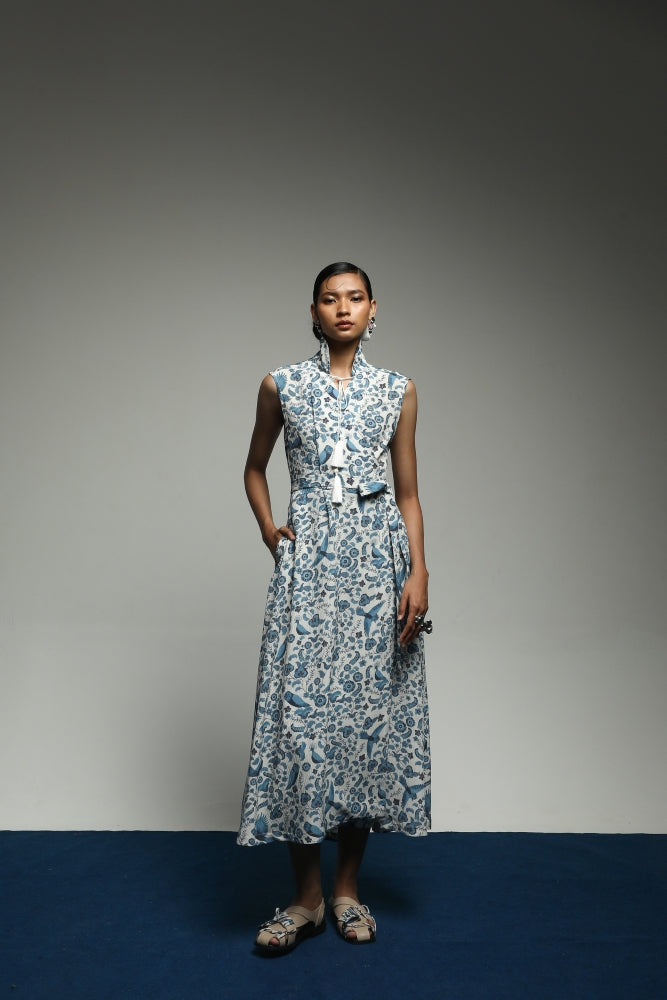 [Pre - Order] PURANA SLEEVELESS DRESS TROPIPELAGO BIRDS - OFF WHITE