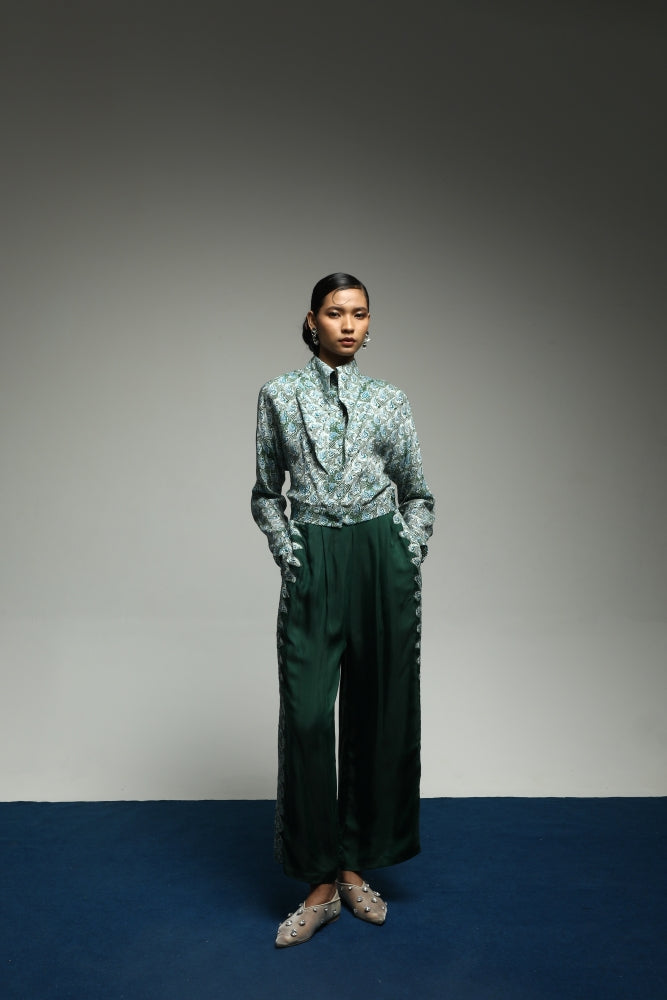 PURANA CROPPED SHIRT TROPIPELAGO JAPAN WAVE BATIK - EMERALD